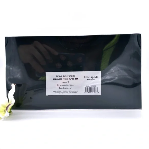 NWT Kate Spade Acrylic Stemless Wine Glass Set, Citrus Twist Stripe - Picture 9 of 11